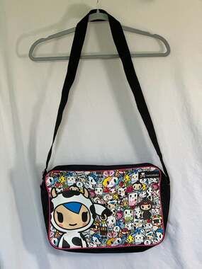 Tokidoki x LeSportsac Messenger Crossbody Bag – Kawaii Character, Black & Pink
